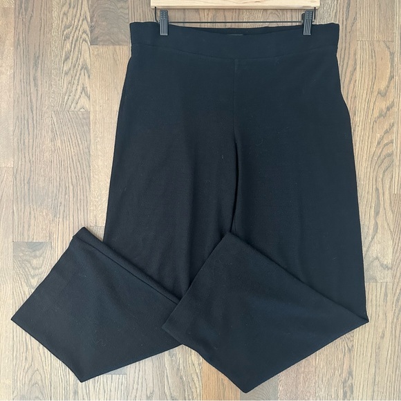 SOLD Eileen Fisher 100% Wool Boucle Knit High Waist Straight Leg Pant Black M - Picture 5 of 9